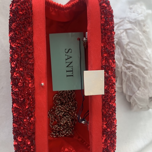Santi Red Sequin Imitation Pearl Satin Clutch - Picture 3 of 7